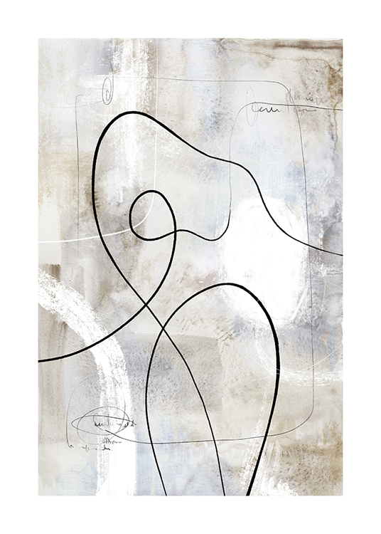  – Abstract painting in grey-beige with abstract lines in black and white