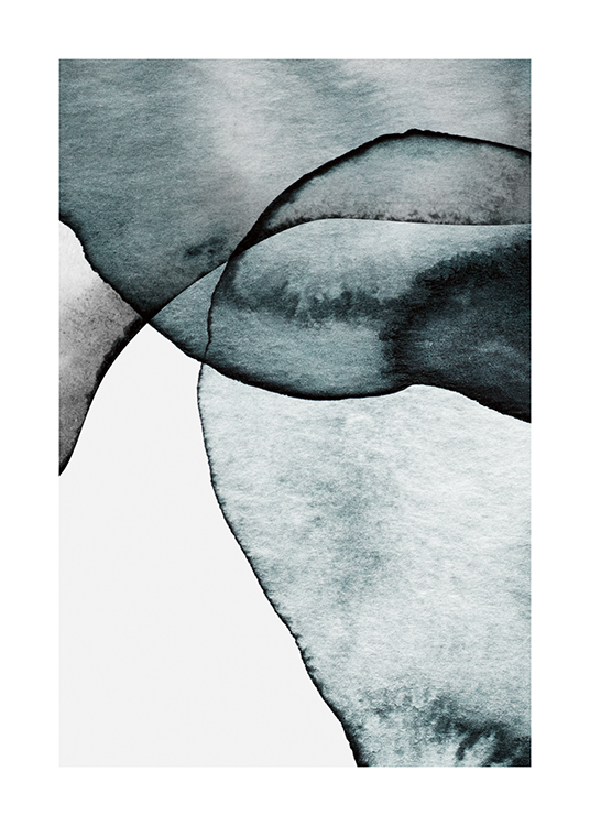  – Painting with shapes in teal and grey watercolor against a light grey background