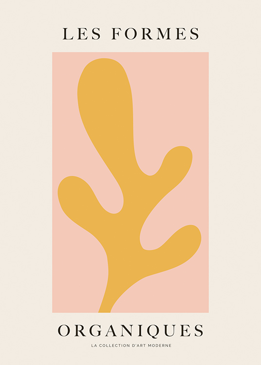  – Graphic illustration with a shape in yellow on a pink and light beige background