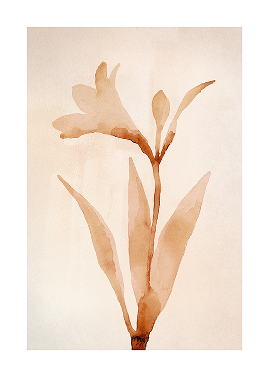  – Illustration in watercolor of a light red flower on a light beige background