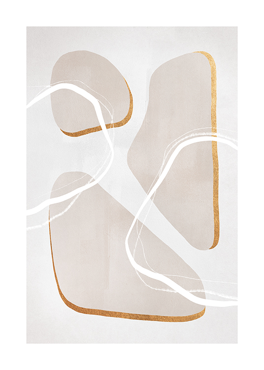  – Illustration with abstract shapes in grey and white with gold details