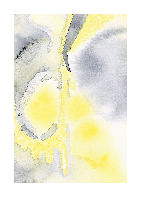  – Abstract painting in blue-grey and yellow watercolor
