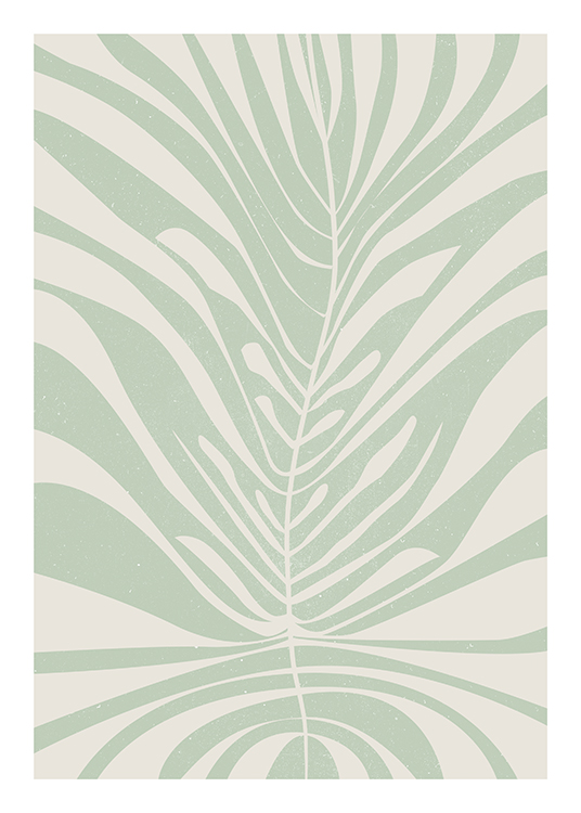  – Illustration of an abstract, green leaf with holes and a spotty effect on a beige background