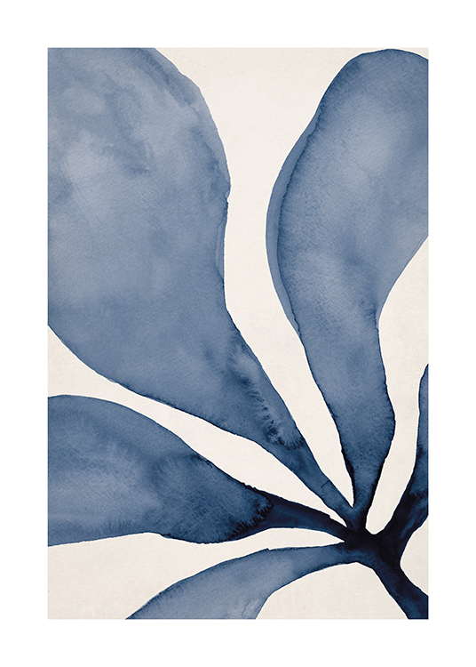  – Illustration in watercolour of a blue seaweed with thick leaves against a light beige background