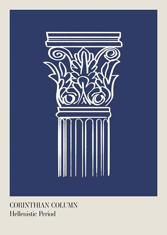  – Graphic illustration with a pillar in white, with carved details, on a dark blue background
