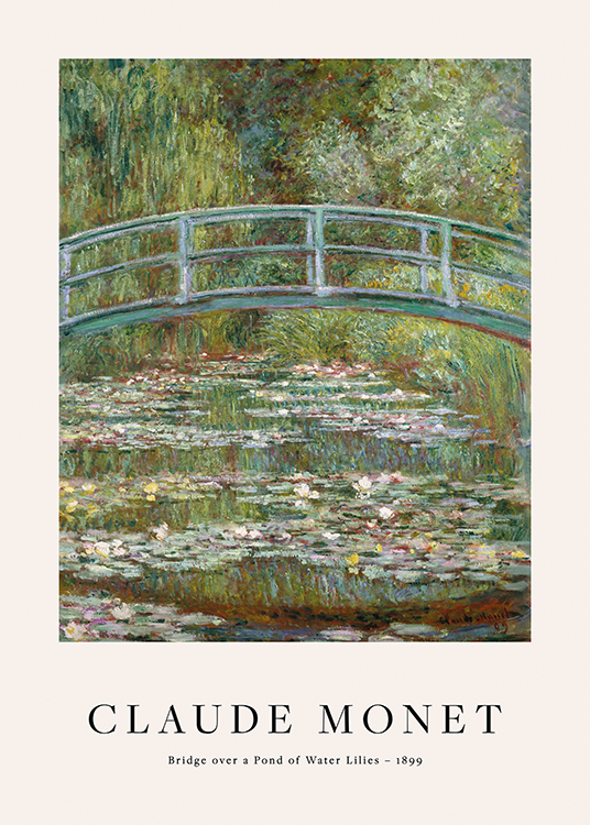  – Painting of a pond with water lilies under a bridge with trees in the background