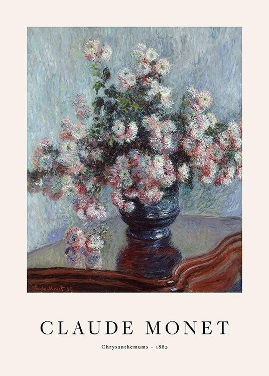  – Painting of chrysanthemums in a vase, standing on a table