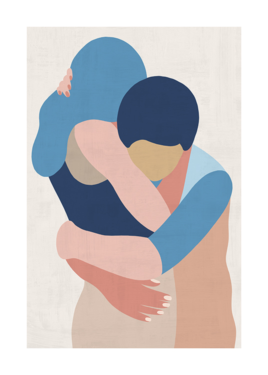  – Graphic illustration with two abstract people in an embrace against a light background