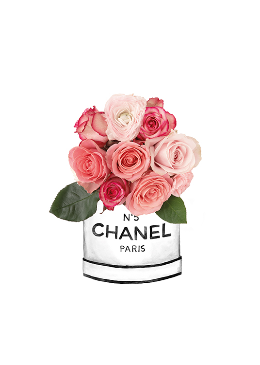  – Illustration of a Chanel pot with pink roses in it