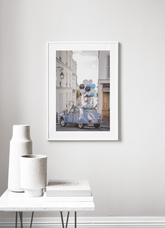 Joyeux Anniversaire Poster Blue Vintage Car Desenio Com