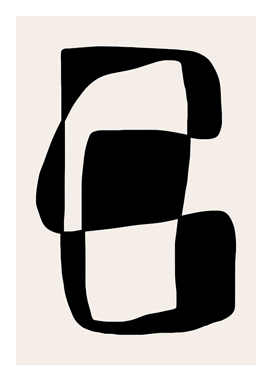  – Graphic illustration with a black, abstract shape against a beige background