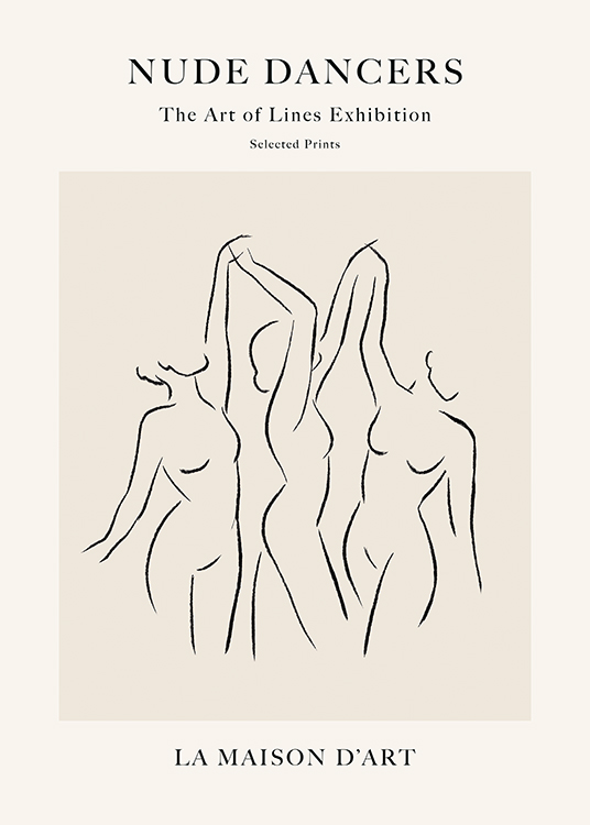  – Illustration in black line art of naked women dancing and holding each others hands