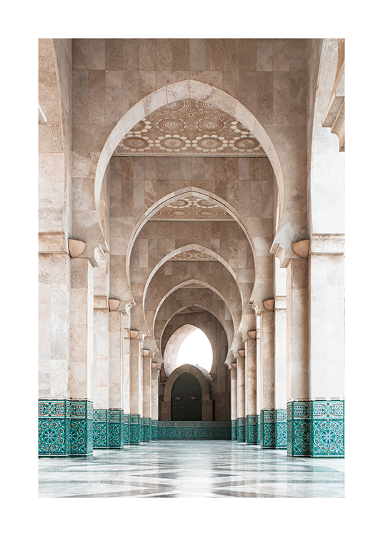  – Photograph of a building with arches and pillars with marrakech-styled architecture