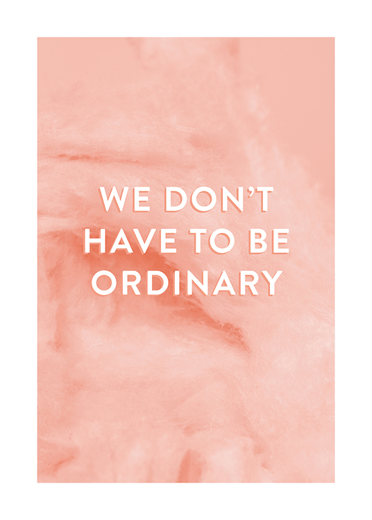  – A quotation print featuring the words “we don’t have to be ordinary” on a pink background