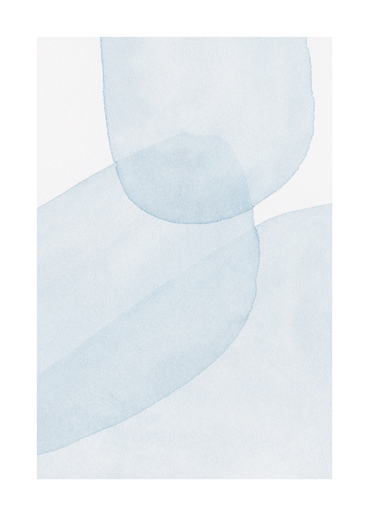 – Painting in watercolor with abstract shapes in light blue against a light background
