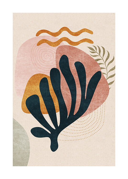  – Illustration of an abstract coral in black with colorful shapes behind it