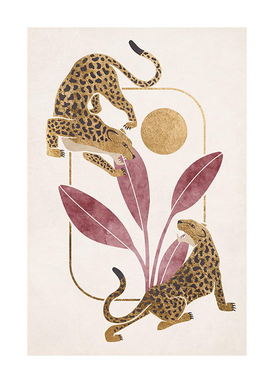  – An illustration of two leopards on a savanna-themed background
