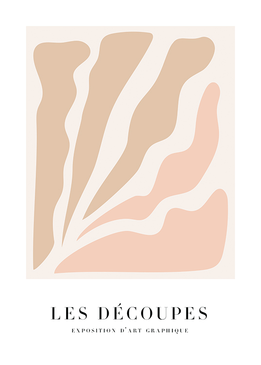  – Graphic illustration with pink and beige abstract shapes on a light beige and white background
