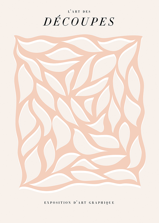  – Graphic illustration with an abstract pattern in pink and white on a light pink/beige background