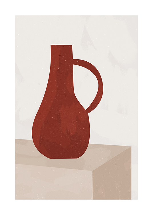  – Illustration of a handdrawn ceramic vase in red against a beige background
