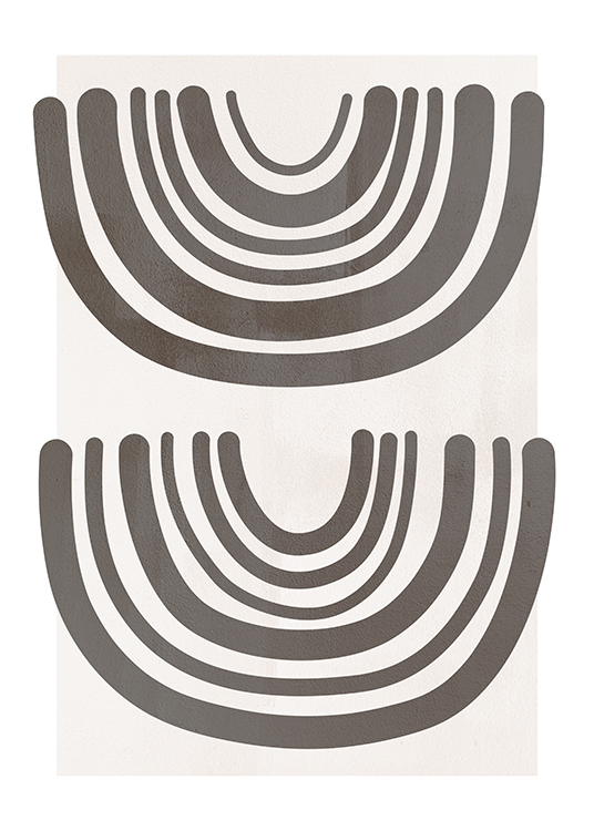  – Graphic illustration with upside down arches made of grey lines on a light beige background