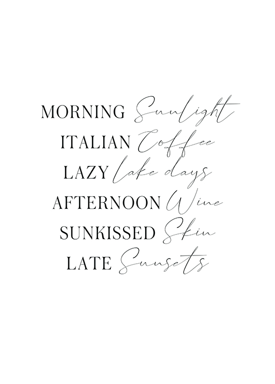  – Text print with summer memories in black text on a white background