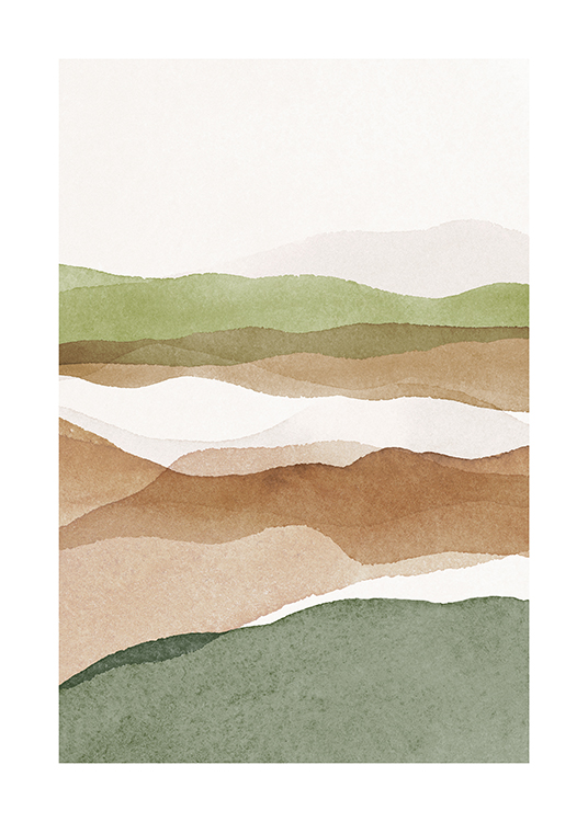  – Illustration of an abstract landscape in green and beige watercolor