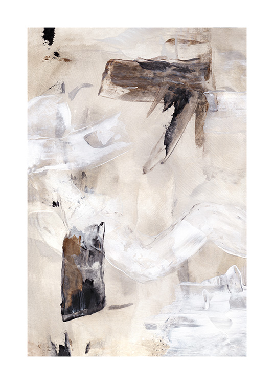  – Painting with an abstract design in white, grey and light beige
