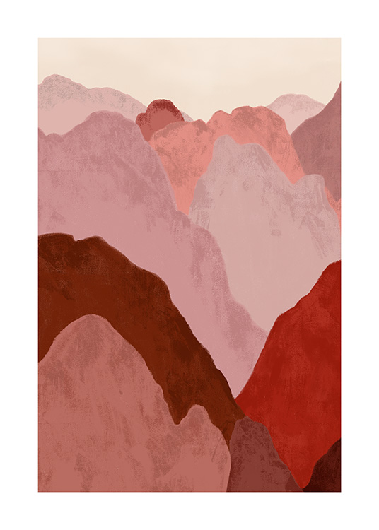  – Illustration with a pink and red abstract mountain landscape