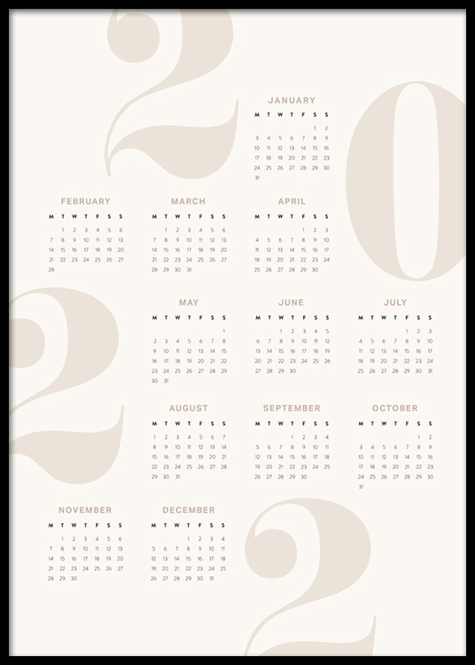 Calendar 2022 Beige Poster - Beige 2022 calendar - desenio.com