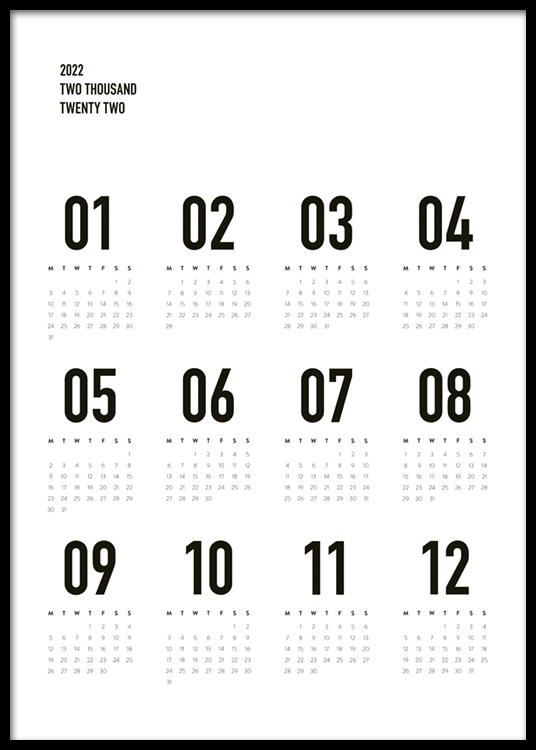 Calendar 2022 B&W Poster - Calendar 2022 Black And White - Desenio.com