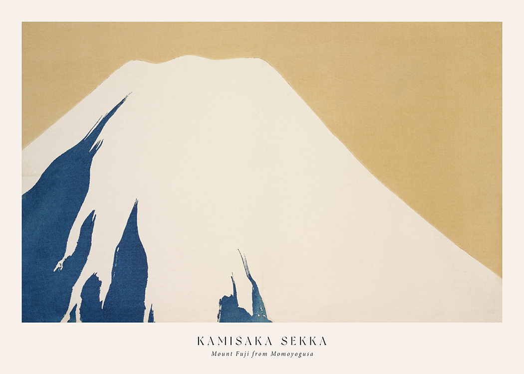 – A painting with a blue and light beige mountain, on a yellow background
