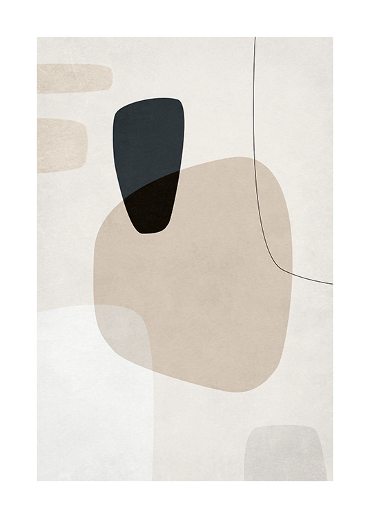 – A graphic illustration with beige, white and dark grey shapes and lines