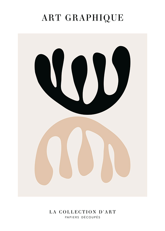– Graphic illustration with a black and beige abstract coral shape on a light beige background