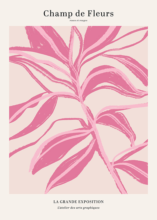 – An illustration with leaves in two shades of pink against a beige background