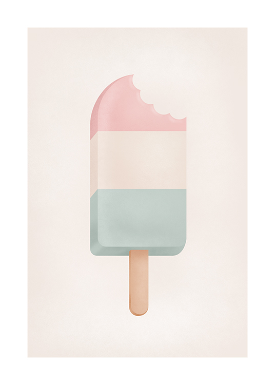 – Illustration of a blue, beige and pink ice cream against a beige background