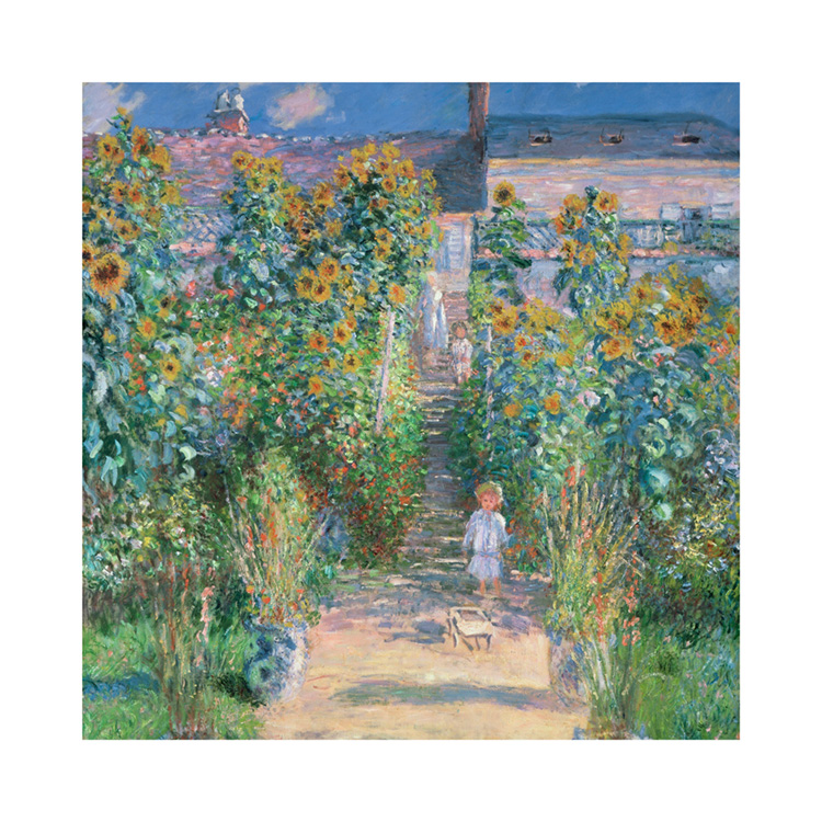  – Painting of sunflowers surrounding a pathway leading up to a house