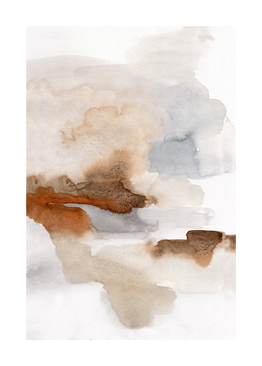 – An abstract watercolor print with burnt tones, the colours blend nicely into each other
