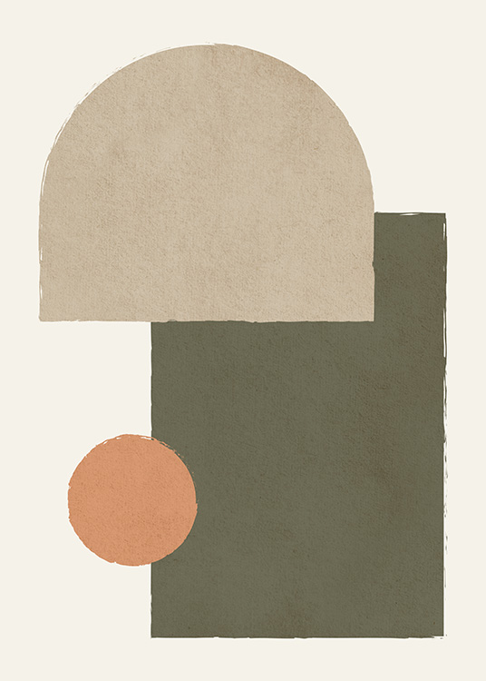 – A cool and modern print of Earthy geometric shapes in beige, green and orange