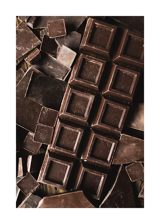 – A delicious photograph of a chocolate bar, perfect print for the chocolate lover to put in the kitchen