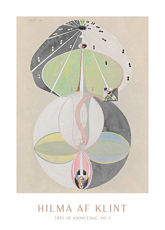 – Hilma Af Klint - Tree of Knowledge, No. 5. An abstract painting in muted colours