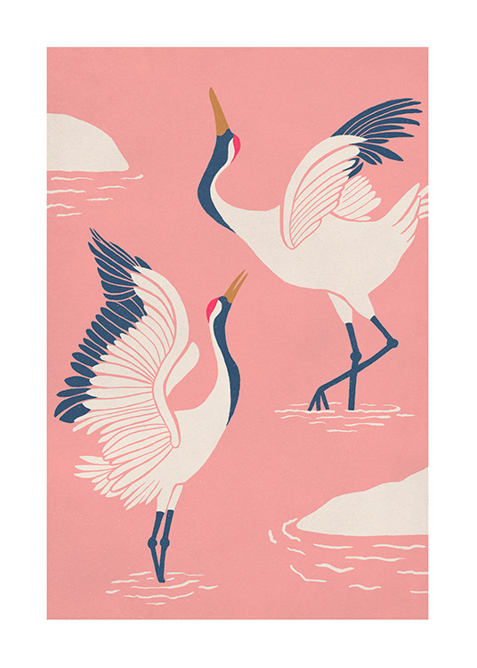 – Dancing cranes art print