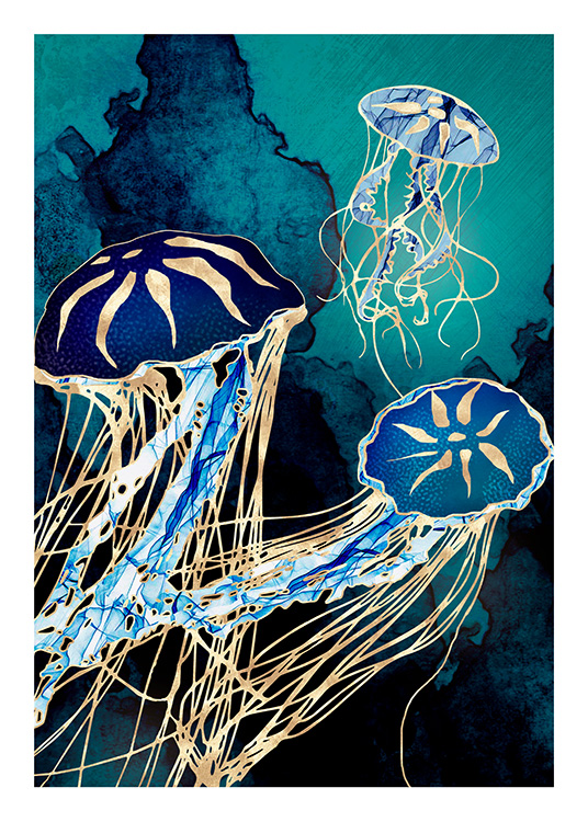 – An art print of jellyfish in the water