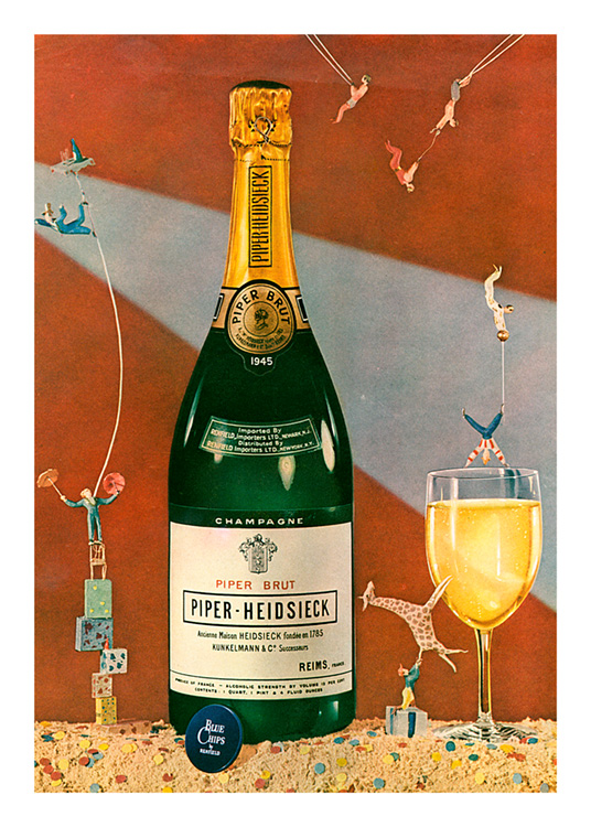 – Art print of a vintage champagne drink