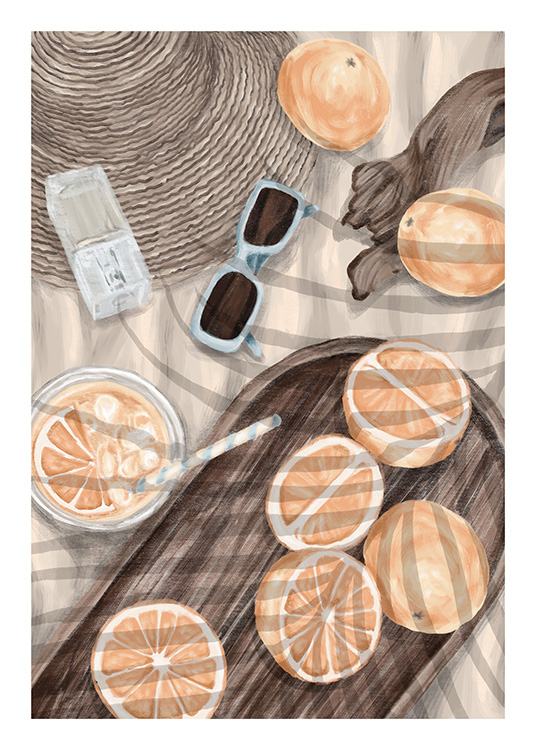 – Poster of a picnic with oranges and accessories 