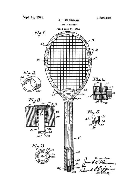 Tennis Racket Patent Poster / Black & white at Desenio AB (2130)