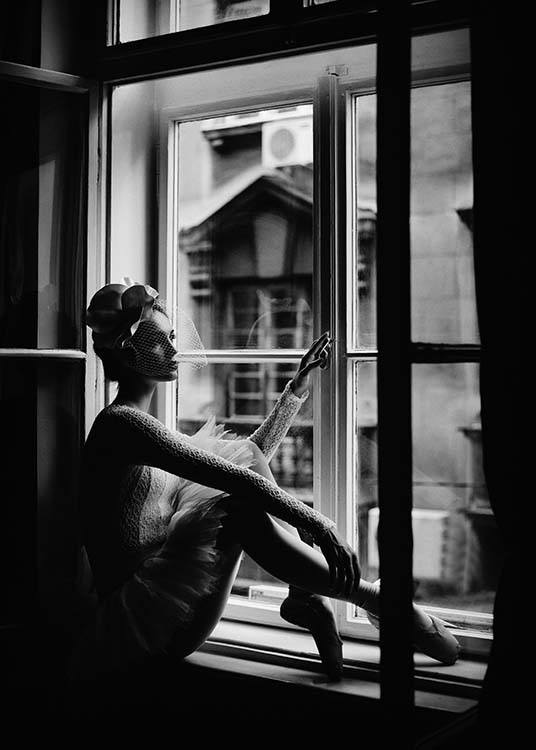 Ballerina In Window Poster / Black & white at Desenio AB (2297)