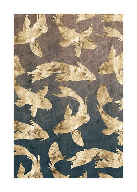 Golden Fishes Pattern Poster / Graphical at Desenio AB (3183)