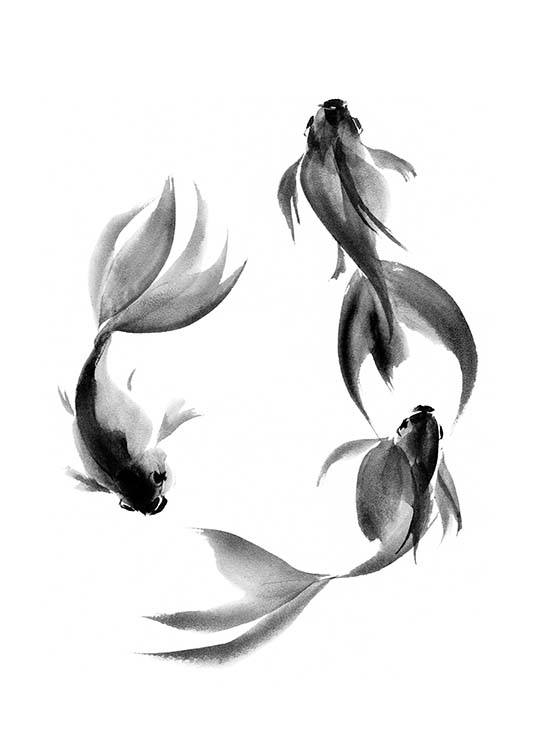 Watercolor Fish Circle Poster / Black & white at Desenio AB (3189)