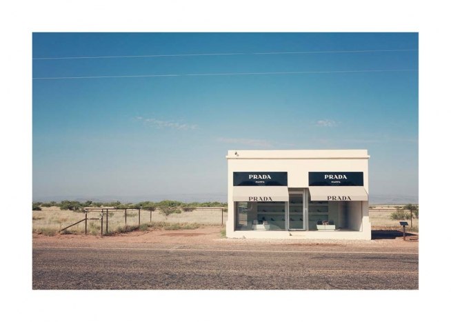  - Photograph of the well-kown Prada Marfa fake shop located in a desert in Texas, USA